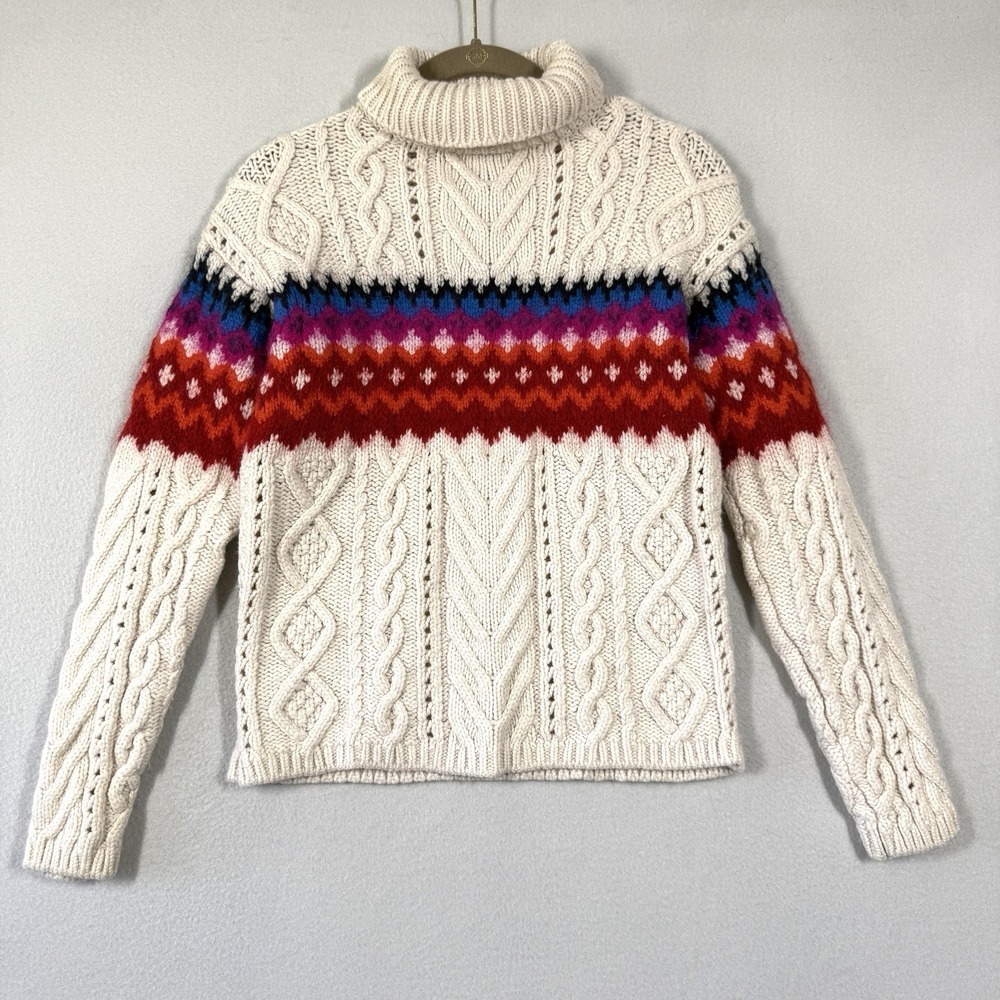 Rag and Bone Sweater Womens S Willow Fair Isle Alpaca Wool Cable Knit Turtleneck